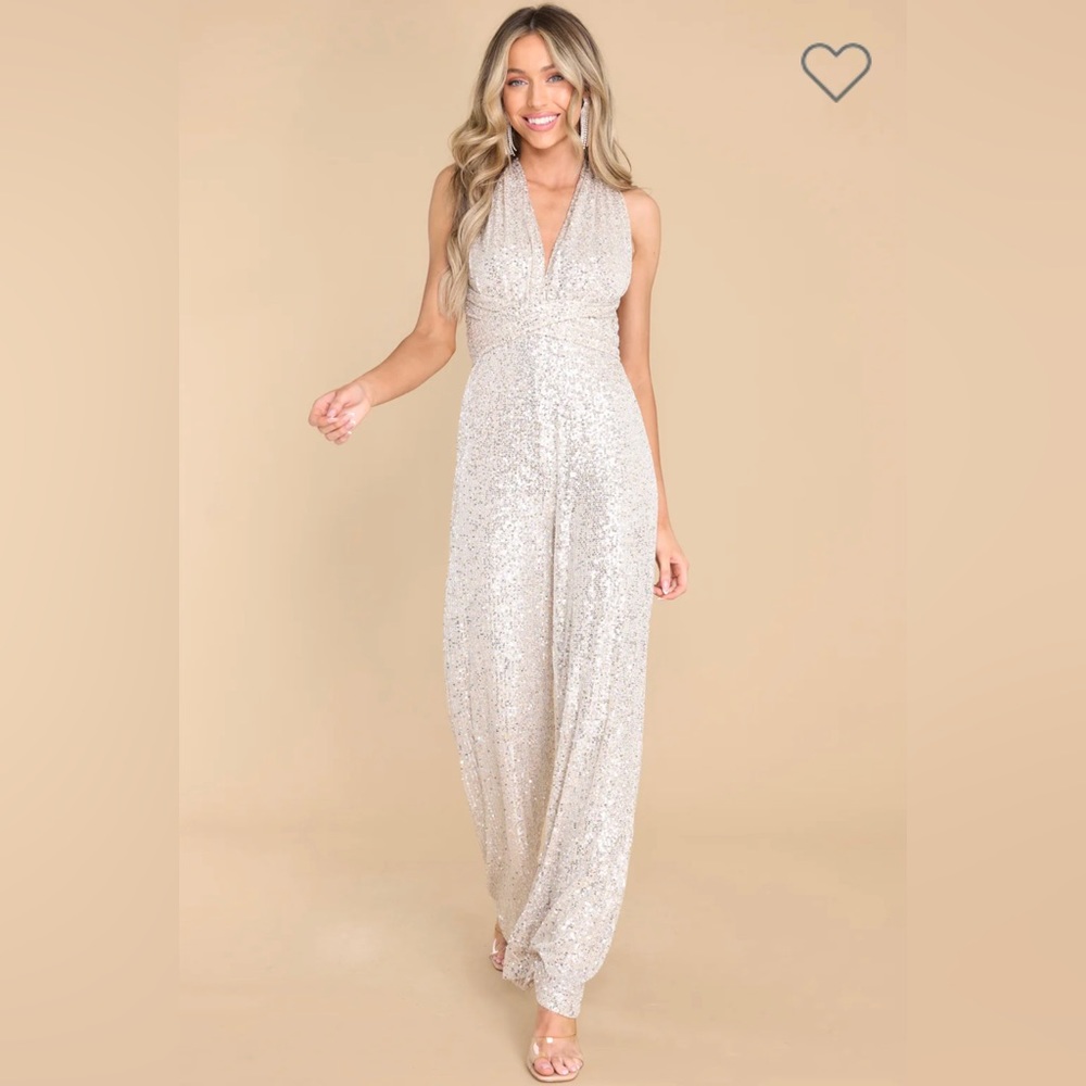 Red Dress Boutique Champagne Sequin Jumpsuit